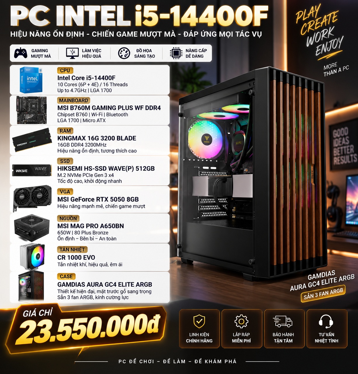  PC GAMING i5-14400F | RTX 5050 8GB   ram d4